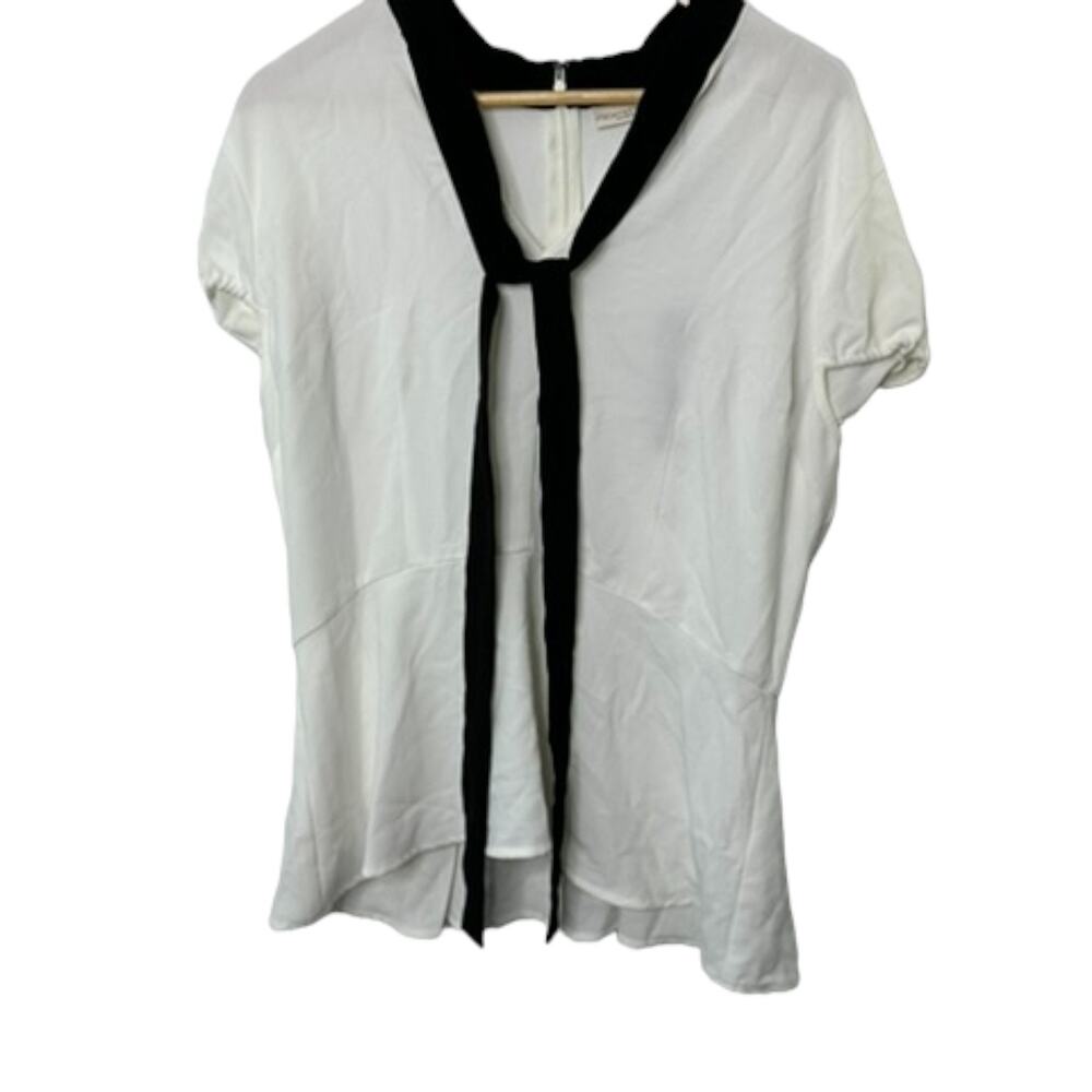 EVA MENDES White Short Sleeve V Neck-Tie Style Collared Top Women's Size XL New - Picture 2 of 7